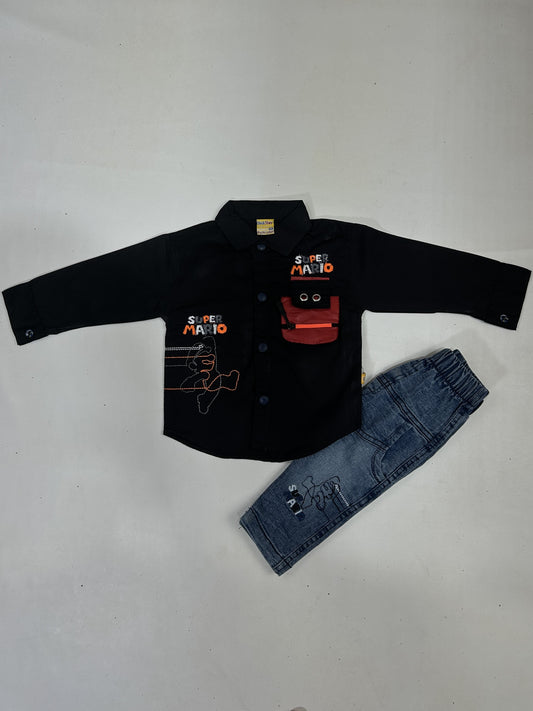3Mth - 9Mth Mario Black Baba Suit For Newborns AJ NBS582