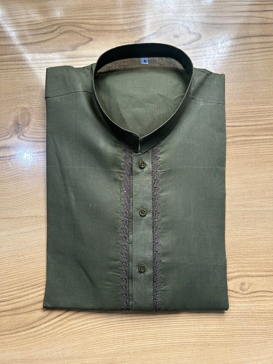 Cotton Embroidered Kurta for Men Light Green MK48