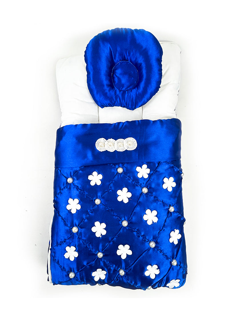 2Pcs Newborn Baby Quilted Sleeping Bag  Flowers Royal Blue