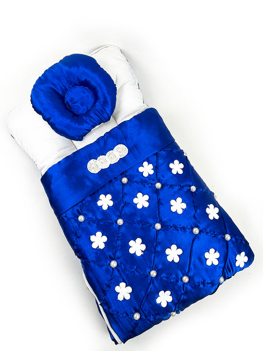 2Pcs Newborn Baby Quilted Sleeping Bag  Flowers Royal Blue