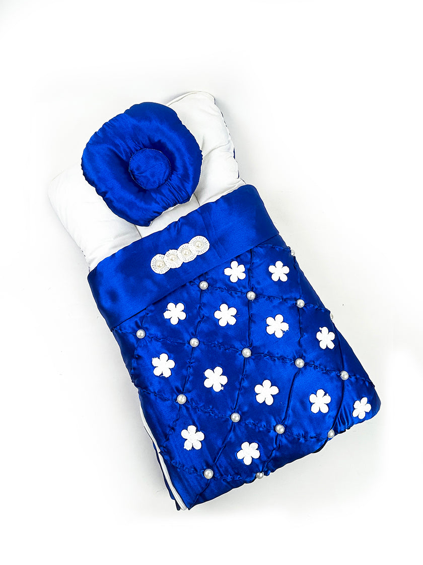 2Pcs Newborn Baby Quilted Sleeping Bag  Flowers Royal Blue