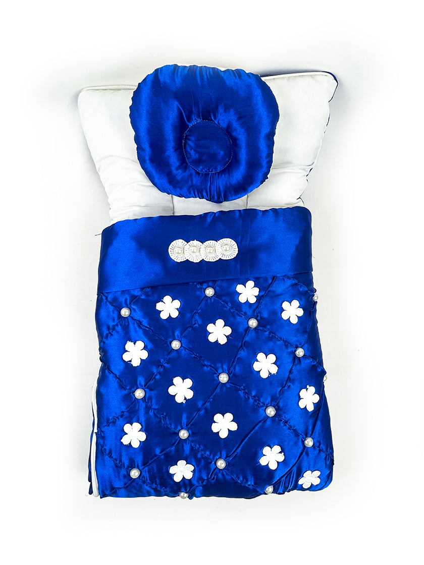 2Pcs Newborn Baby Quilted Sleeping Bag  Flowers Royal Blue