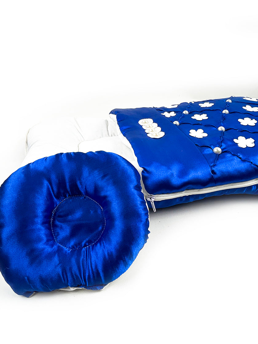 2Pcs Newborn Baby Quilted Sleeping Bag  Flowers Royal Blue