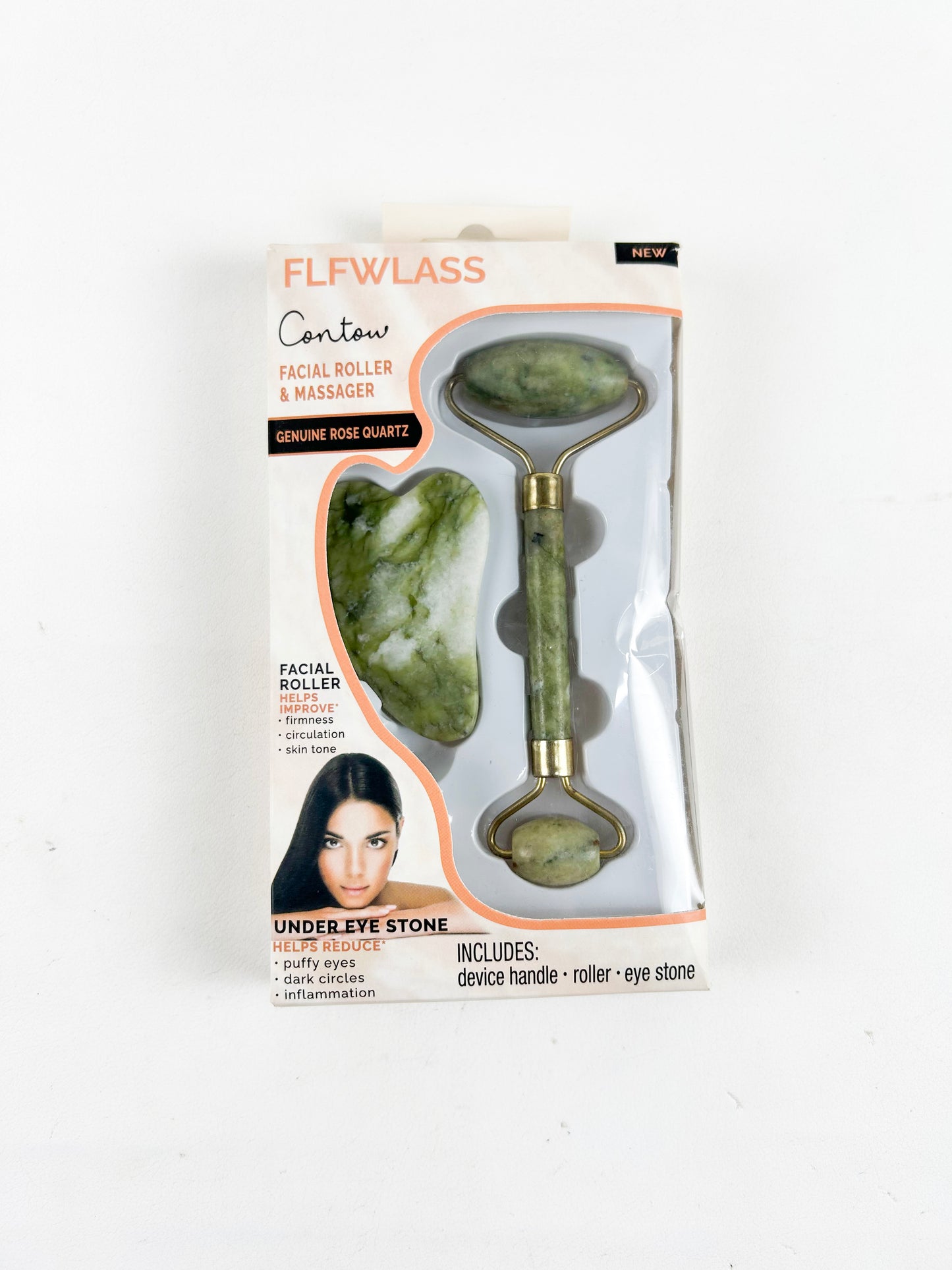 Flfwlass Contow Facial Roller & Massager Genuine Rose Quartz  C06
