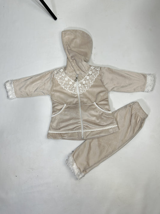 2Yr - 5Yrs Grey Velour Suit For Girls RZ GS295