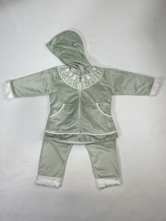2Yr - 5Yrs Green Velour Suit For Girls RZ GS296