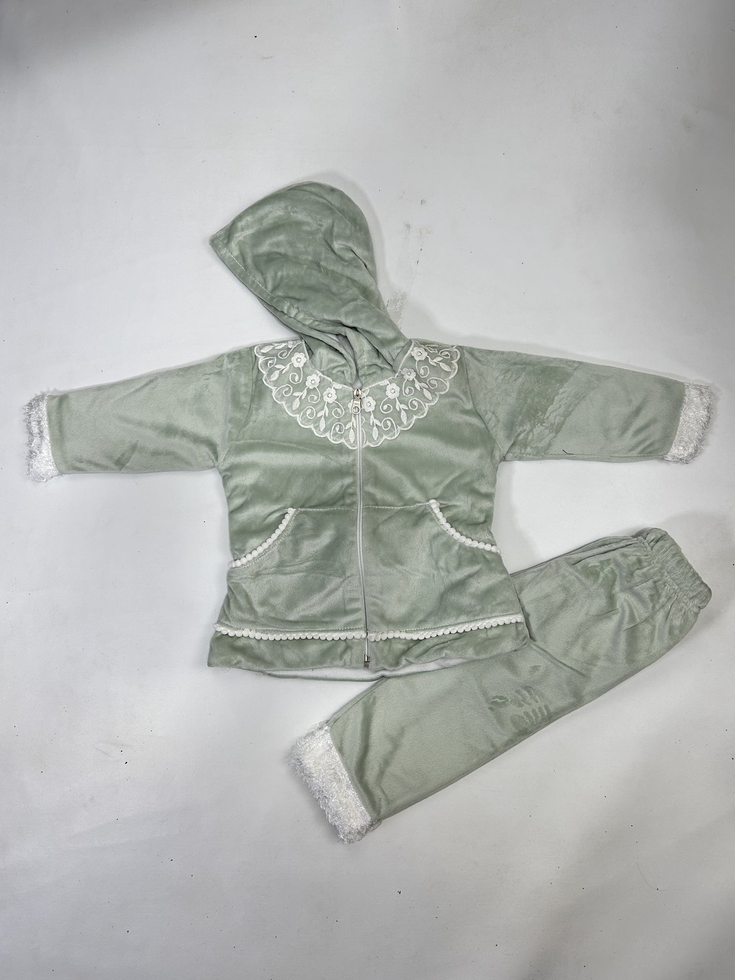 2Yr - 5Yrs Green Velour Suit For Girls RZ GS296