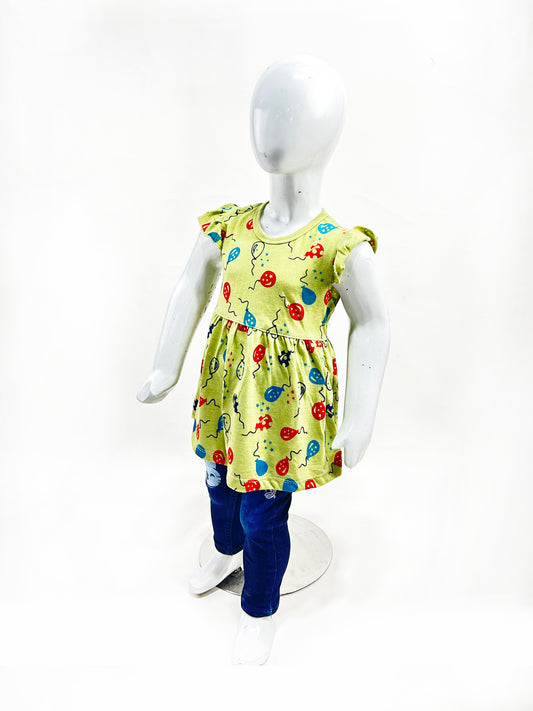 2.5Yrs - 9Yrs Green Frock For Girls GF24