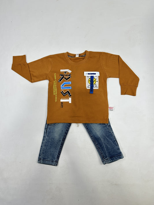 1Yr - 4Yrs Rust Brown Full Sleeve Suit For Kids AJ BS510