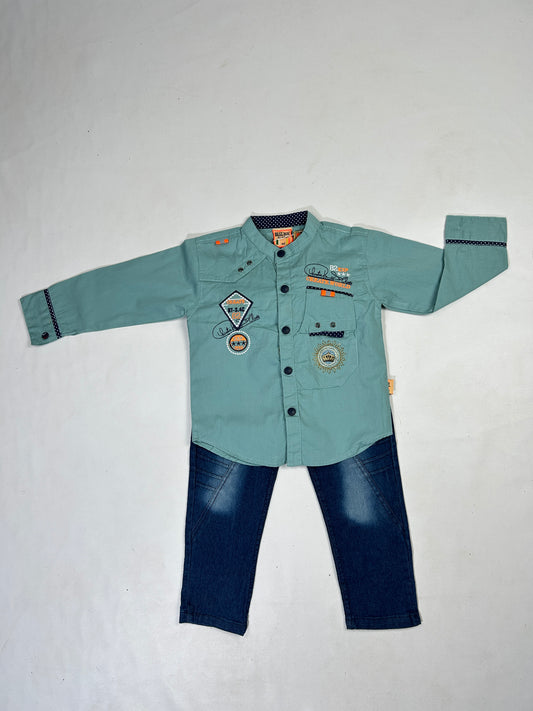 1Yr - 4Yrs 82 Teal Full Sleeve Suit For Kids AJ BS514