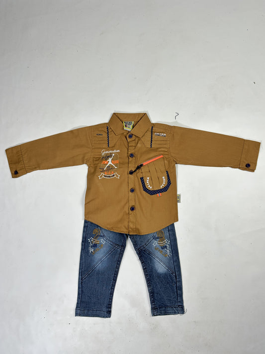 1Yr - 4Yrs Air Light Brown Full Sleeve Suit For Kids AJ BS521