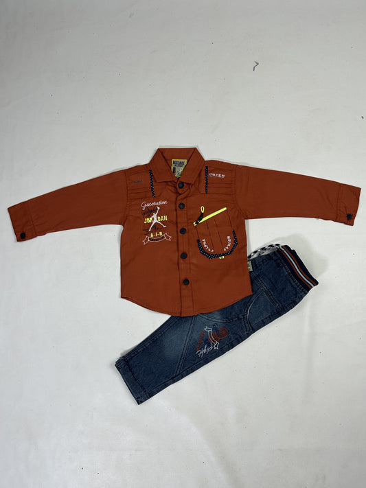 1Yr - 4Yrs Air Dark Brown Full Sleeve Suit For Kids AJ BS522