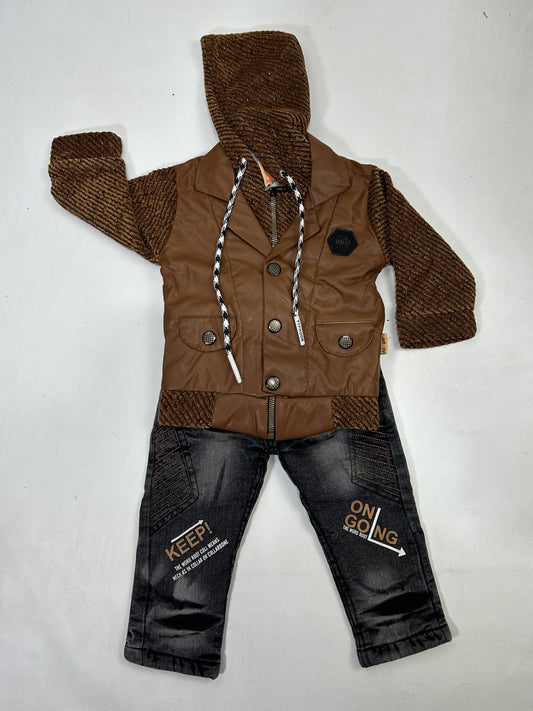1Yr - 4Yrs Brown Jacket Suit For Kids AJ BS496