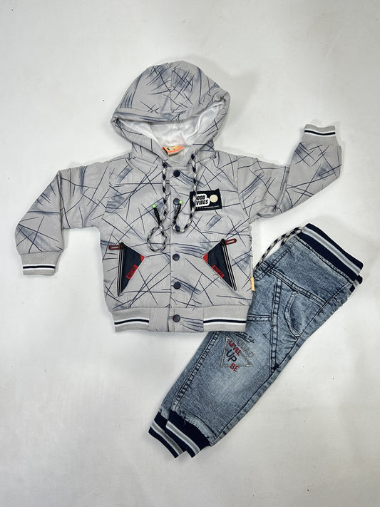 1Yr - 4Yrs Grey Jacket Suit For Kids AJ BS498