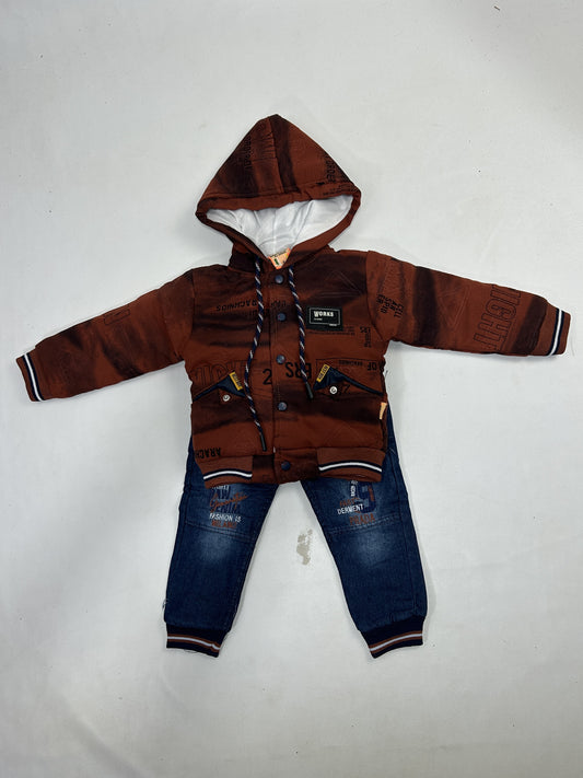 1Yr - 4Yrs Wood Brown Fleece Suit For Kids AJ BS504