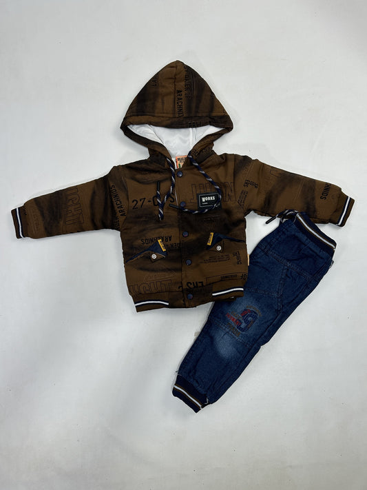 1Yr - 4Yrs Brown Fleece Suit For Kids AJ BS505