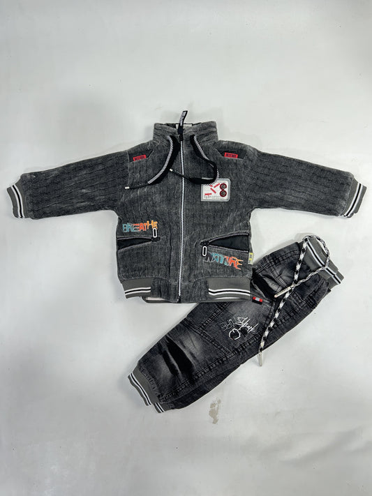 1Yr - 4Yrs Grey Fleece Suit For Kids AJ BS508