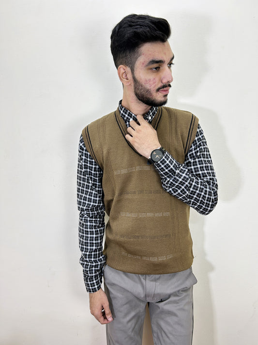 Brown Sleeveless Sweater for Men MSW58