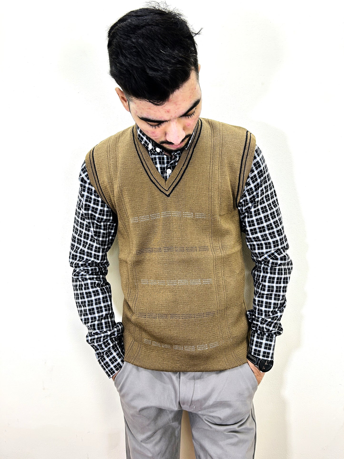Brown Sleeveless Sweater for Men MSW58