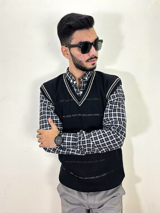 Black Sleeveless Sweater for Men MSW59