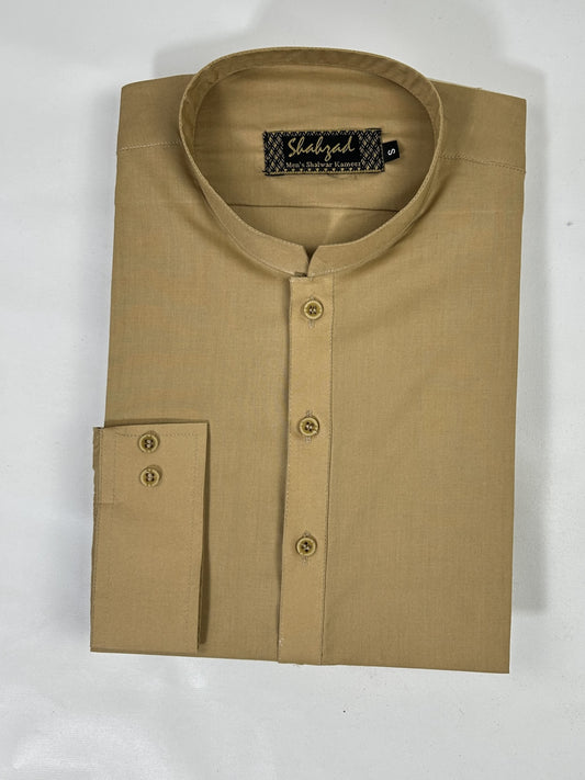 806 Men's Cotton Kameez Shalwar Stitched Suit Sand Brown 01 MSK235