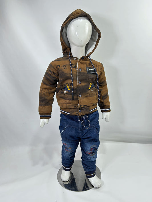 1Yr - 4Yrs Brown Fleece Suit For Kids AJ BS505