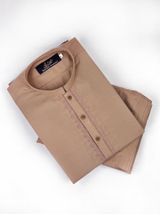 772- 07 Light Brown Stitched Suit Kameez Shalwar For Men MSK212