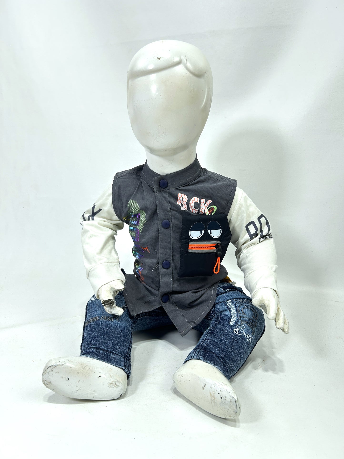 3Mth - 9Mth 3Pcs RCK Grey Baba Suit For Newborns AJ NBS578