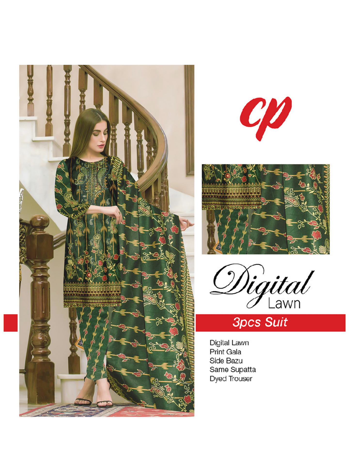3Pcs Unstitched Digital Lawn Suit For Women WU141