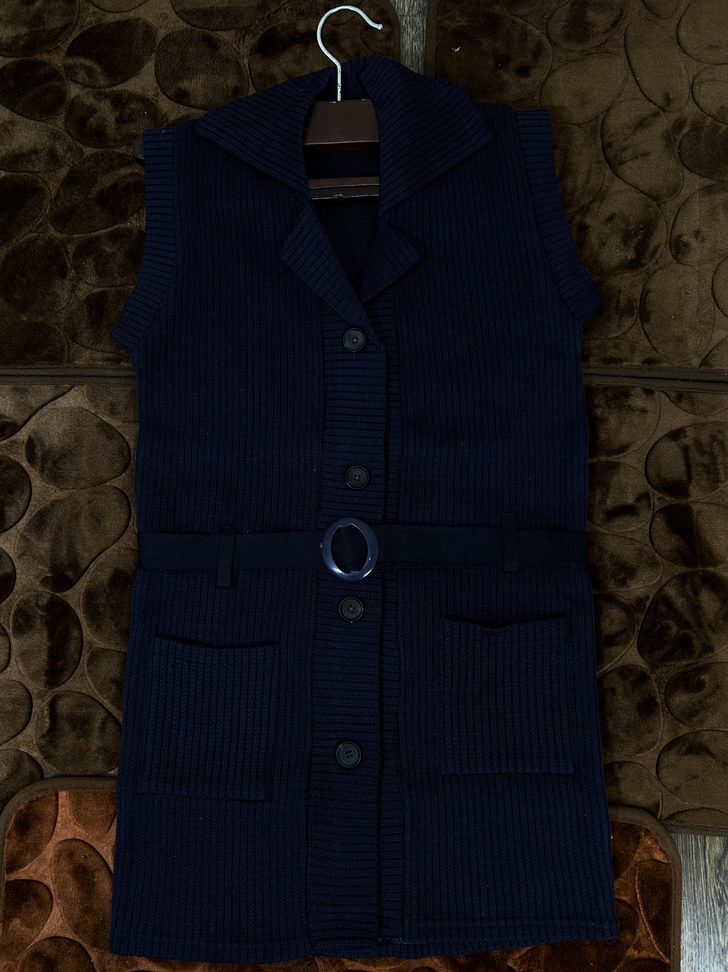 Navy Blue Sleeveless Sweater For Women WSW38