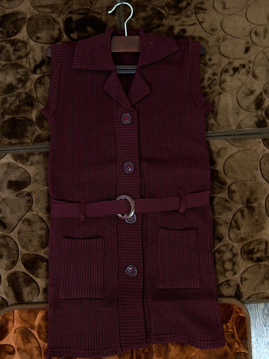 Maroon Sleeveless Sweater For Women WSW34