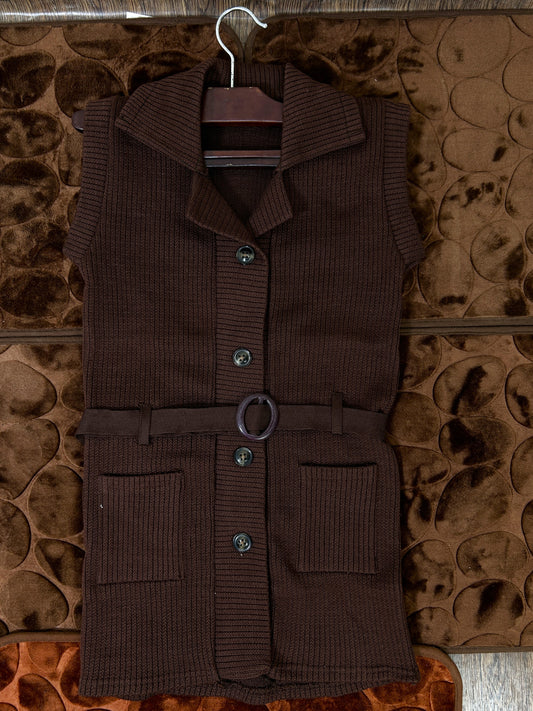 Brown Sleeveless Sweater For Women WSW