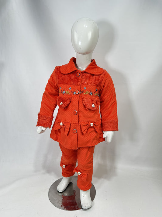 1Yr - 4Yrs Fleece Dark Orange Suit For Girls BG GS309