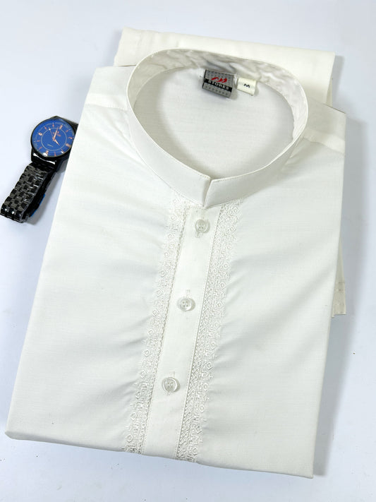 785 Men's Kameez Shalwar Stitched Suit Diamond White 01 MSK257 Shab