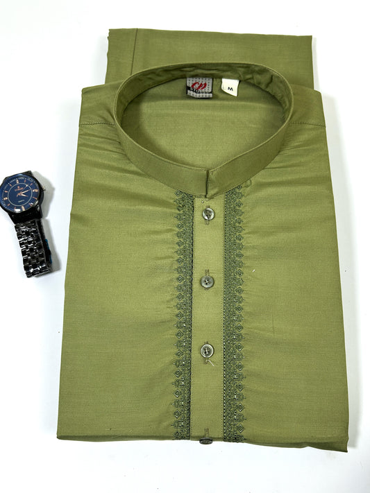 785 Men's Kameez Shalwar Stitched Suit Green 05 MSK258 Shab