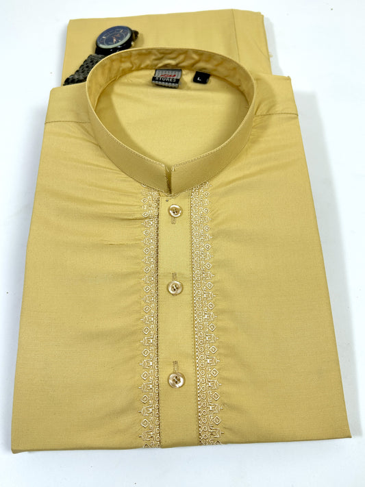 785 Men's Kameez Shalwar Stitched Suit Yellow 07 MSK259 Shab