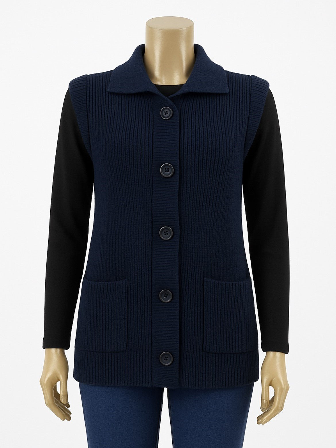 Navy Blue Sleeveless Sweater For Women WSW38