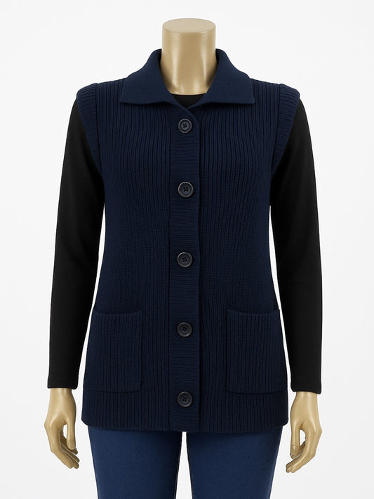 Navy Blue Sleeveless Sweater For Women WSW38