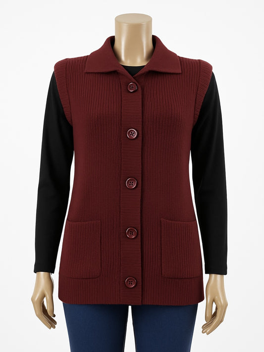 Maroon Sleeveless Sweater For Women WSW39