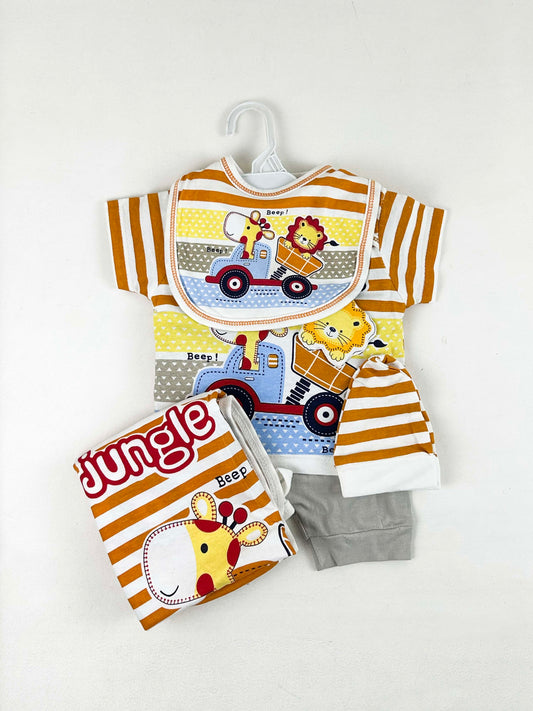 0Mth - 3Mth Jungle Brown 5Pcs Gift Set For Newborn HG NBGS192