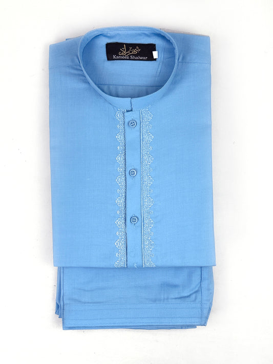 772- 02 Sky Blue Stitched Suit Kameez Shalwar For Men MSK207
