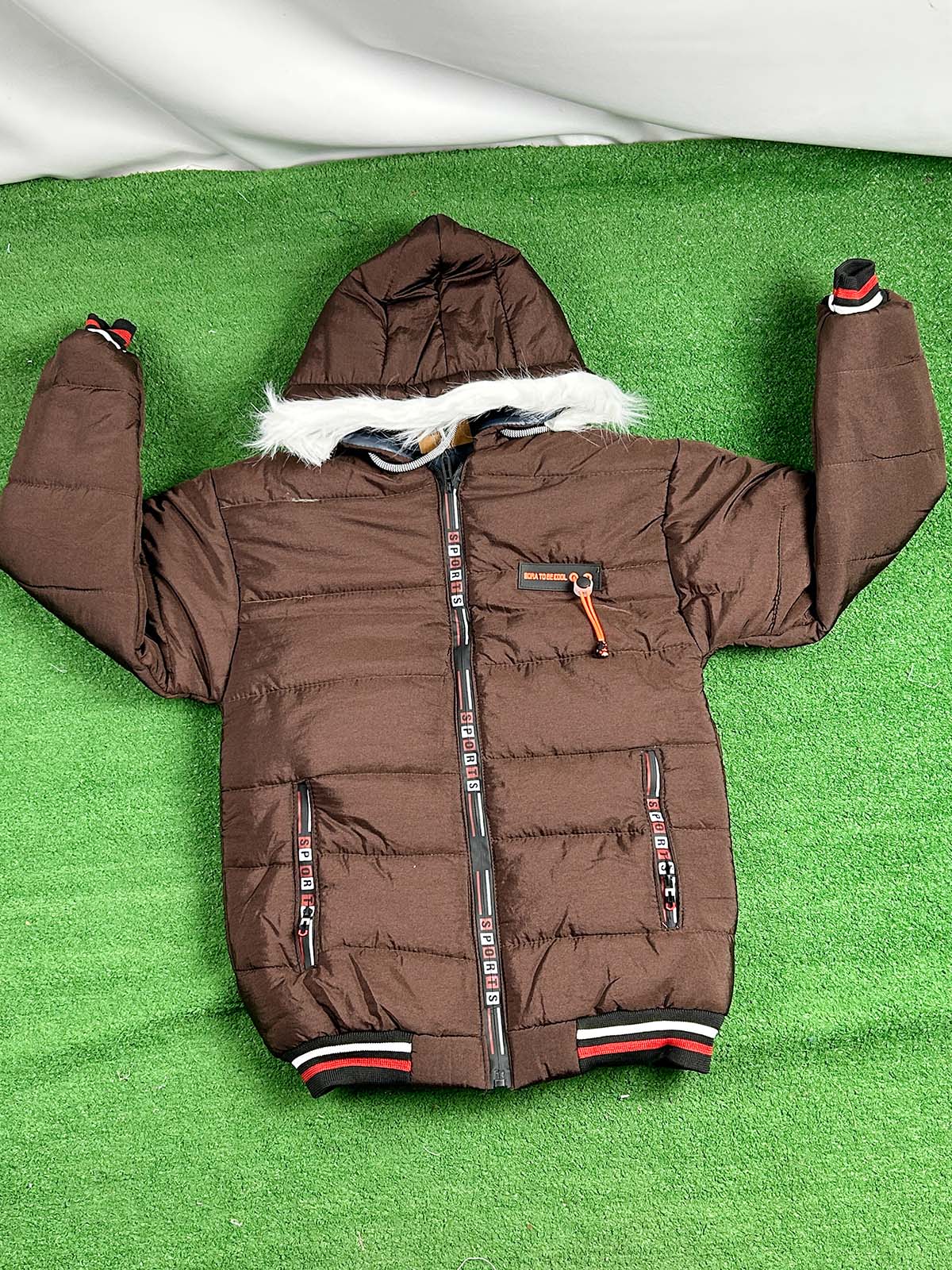 10Yrs - 14Yrs Brown Hooded Puffer Jacket For Kids KJ53