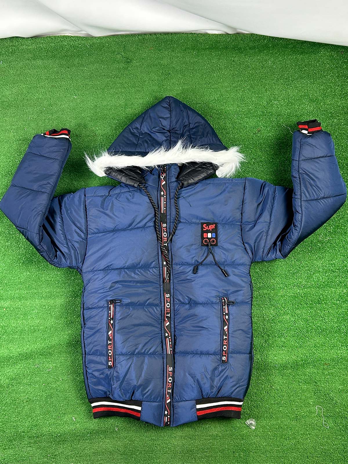 10Yrs - 14Yrs Blue Hooded Puffer Jacket For Kids KJ55