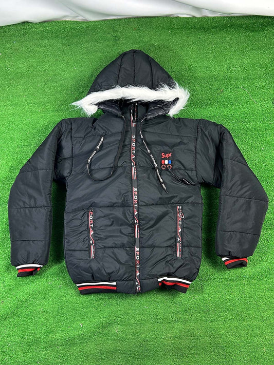 10Yrs - 14Yrs Black Hooded Puffer Jacket For Kids KJ56