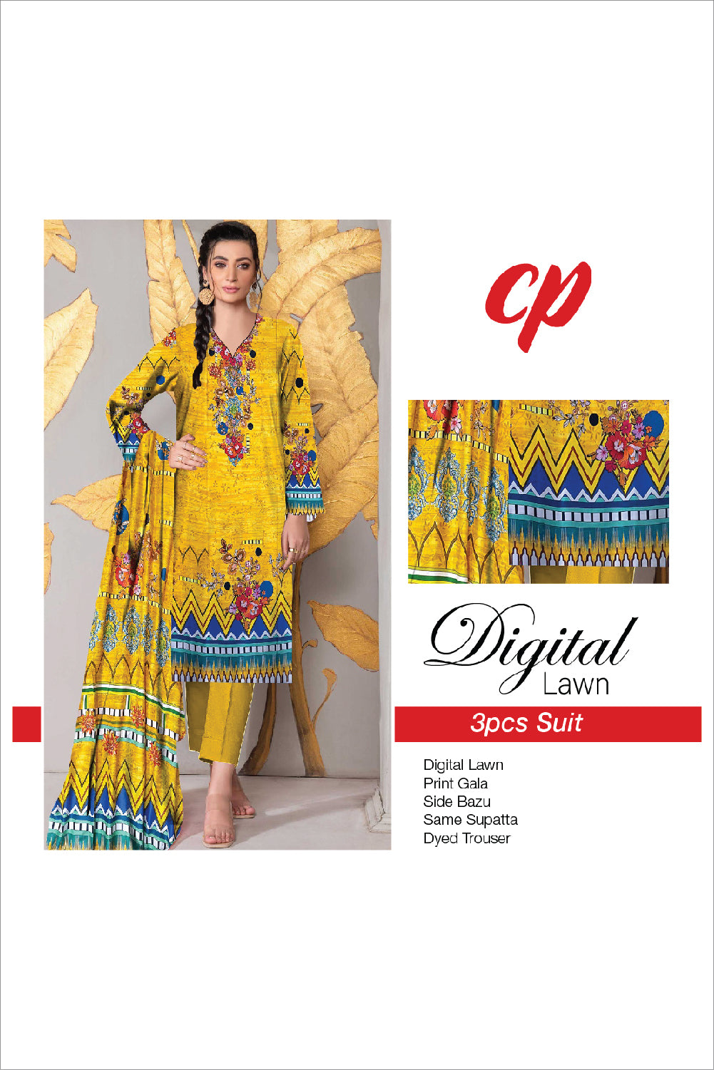 3Pcs Unstitched Digital Lawn Suit For Women WU118