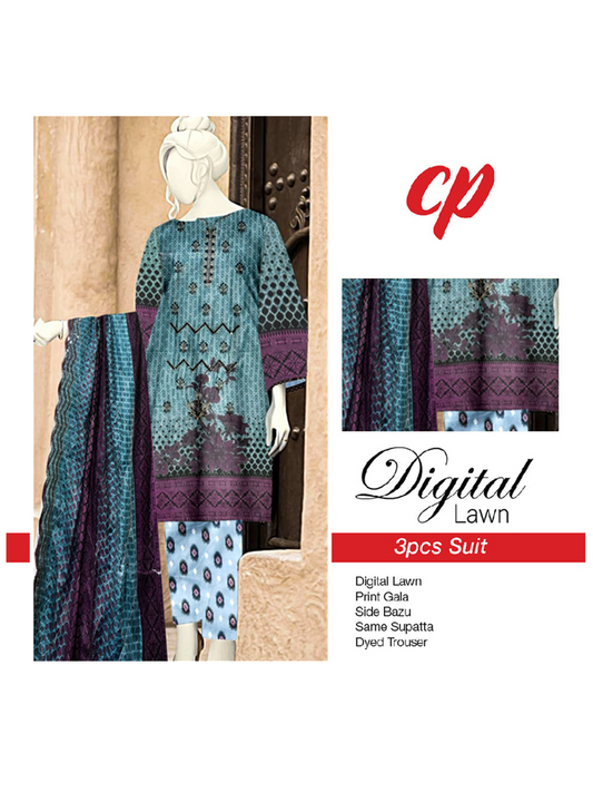 3Pcs Unstitched Digital Lawn Suit For Women WU136