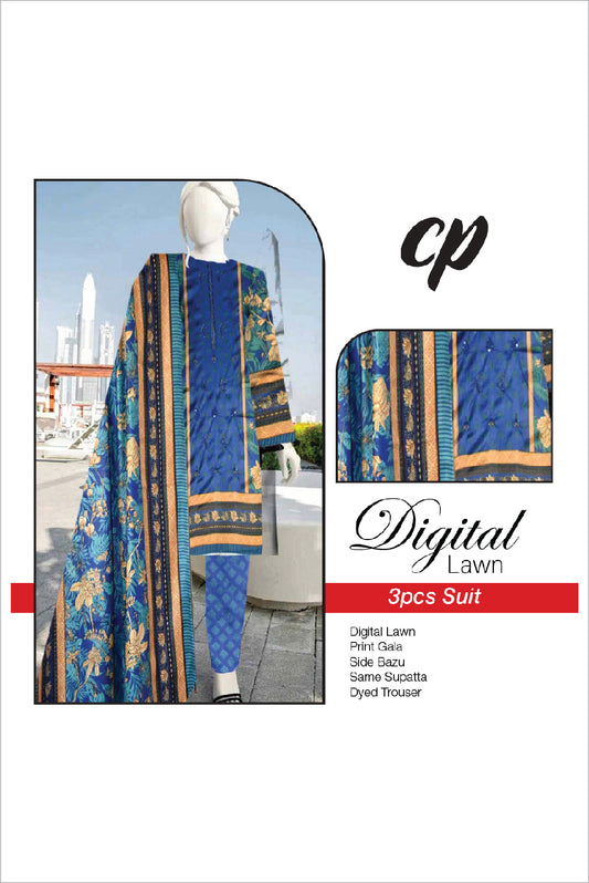 3Pcs Unstitched Digital Lawn Suit For Women WU95