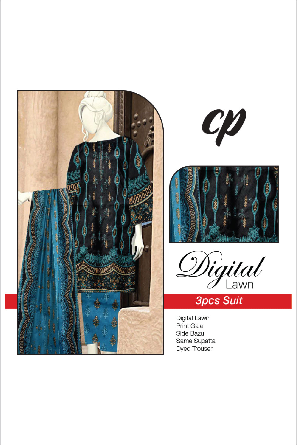 3Pcs Unstitched Digital Lawn Suit For Women WU91