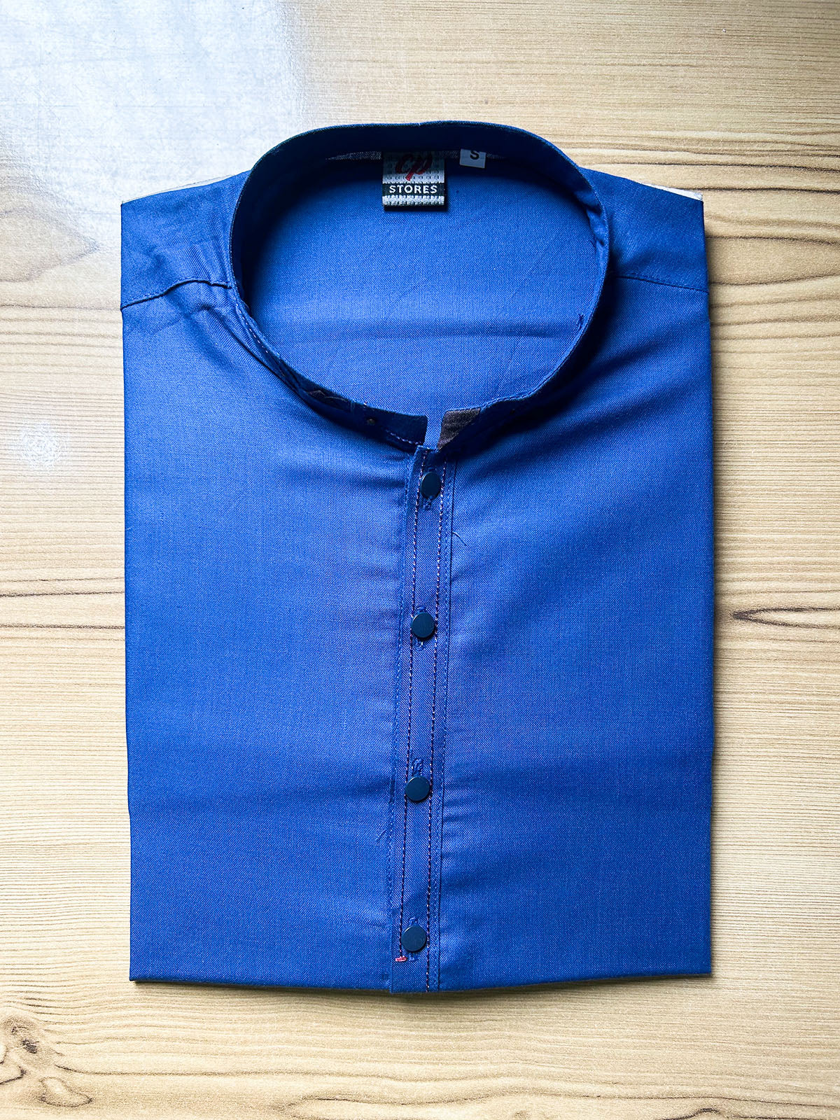 Blue Plain Sherwani Collar Kurta for Men MK49