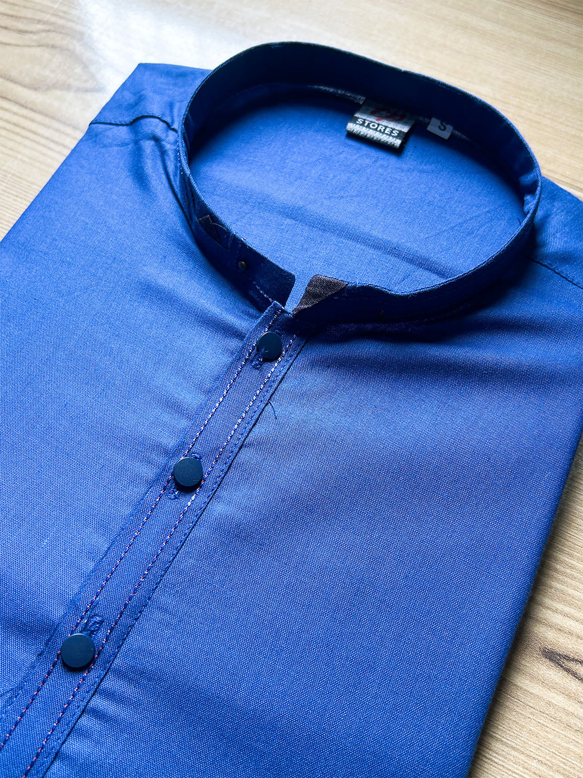 Blue Plain Sherwani Collar Kurta for Men MK49